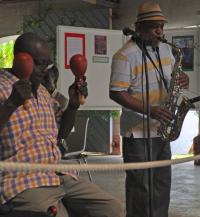 Renaissance band members Arthur Edney on the maracas and Dimitri Copemann on the saxophone. Renaissance band members Arthur Edney on the maracas and Dimitri Copemann on the saxophone.